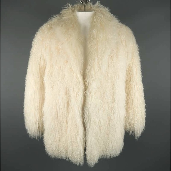 Jackets & Blazers - Vintage Cream Mongolian Lamb Fur Oversized Collared Coat / Jacket.